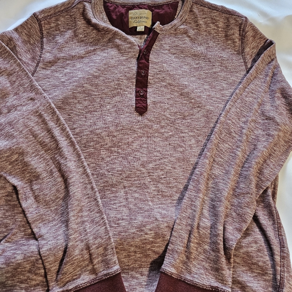 Lucky Brand California Red & White Cotton Henley Sweater Large L NWOT